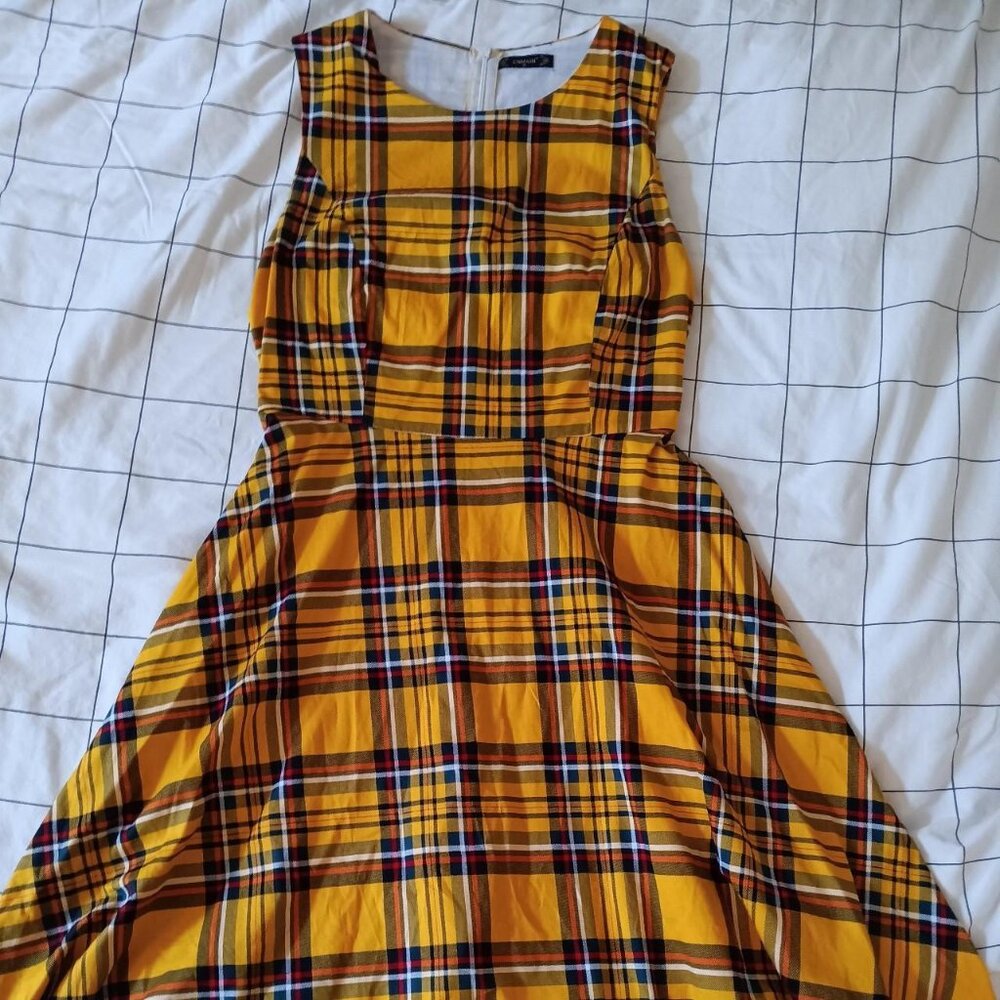 Yellow plaid cotton dress